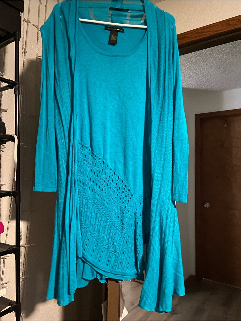 Turquoise Knit Open-Front Cardigan Top